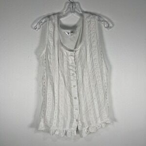 White Lace Cotton Summer Camisole Button Down Embroidered Eyelet Ribbon Ruffle
